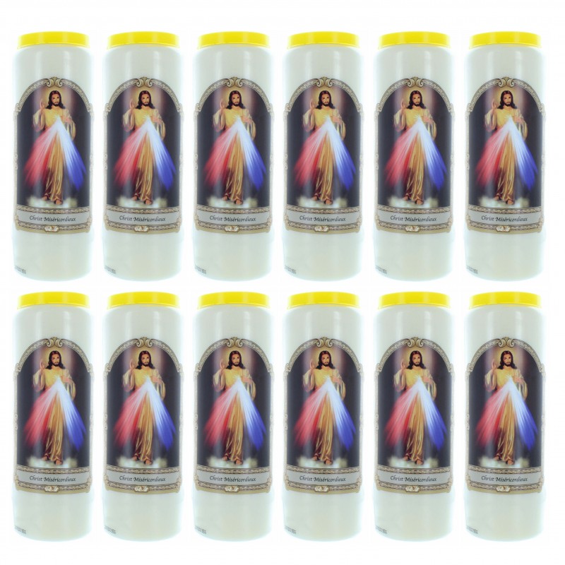 Set di 12 candele da novena Cristo Misericordioso 17,5 cm