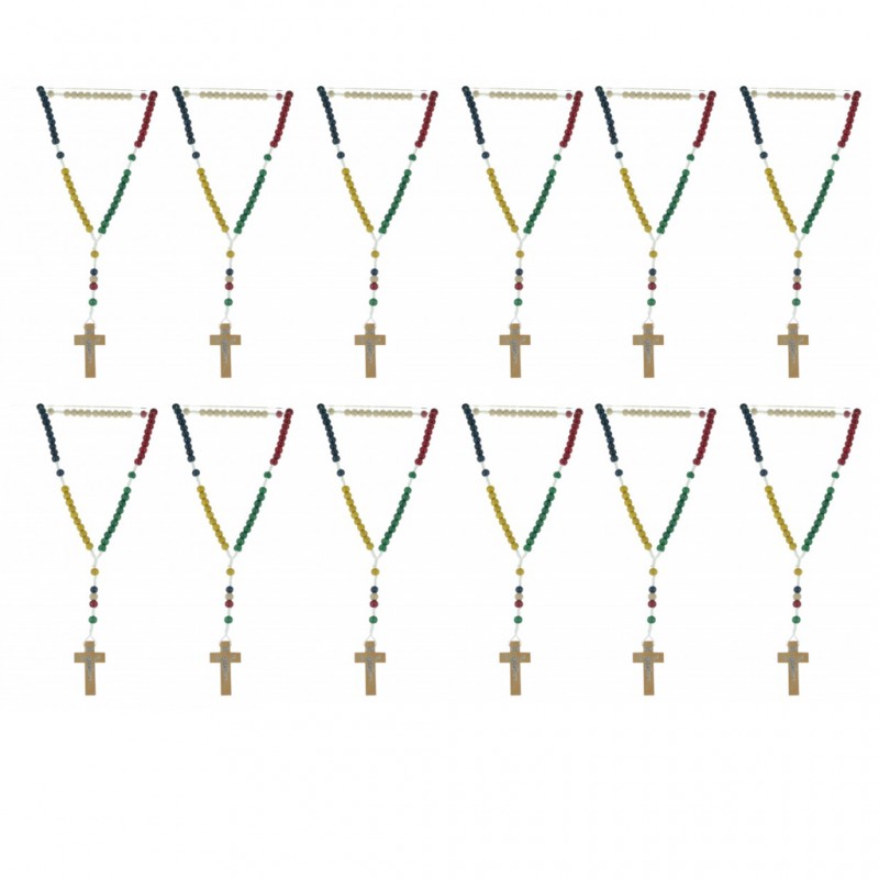 Lot de 12 chapelets de mission multicolore sur corde