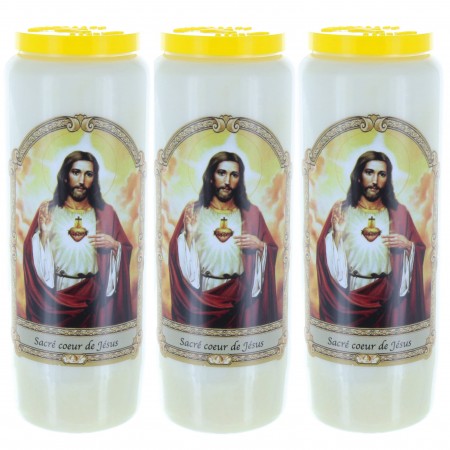 Set of 3 Novena Candles Sacred Heart of Jesus 17,5 cm