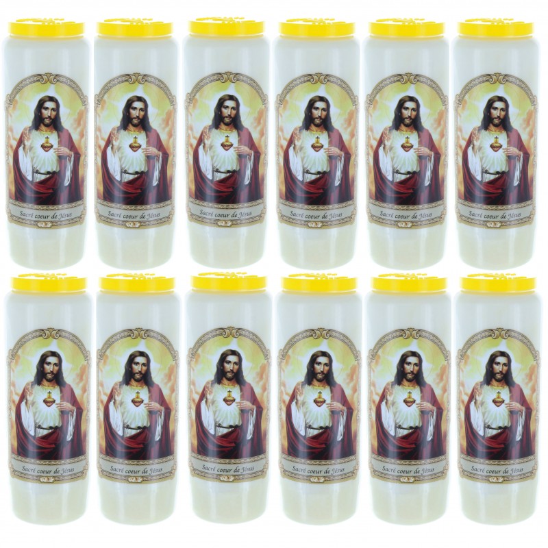 Set di 12 candele da novena Sacro Cuore di Gesù 17,5 cm