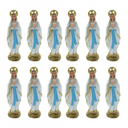 Lot de 12 Statues de la Vierge Marie colorée avec une auréole en résine 31cm