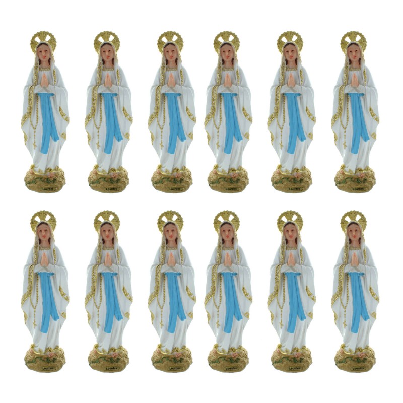 Set di 12 statue colorate della Vergine Maria con aureola in resina 31 cm