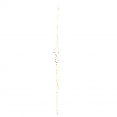 Bracciale religioso in metallo placcato oro con croce di zirconi