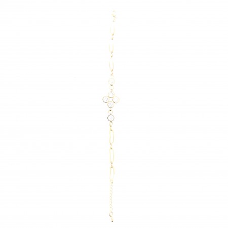 Bracelet religieux en métal doré avec croix en zircon