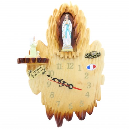 Pendule musicale de l'Apparition de Lourdes en bois