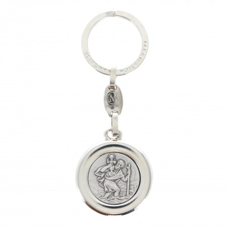 Saint Christopher key ring in silver plated metal