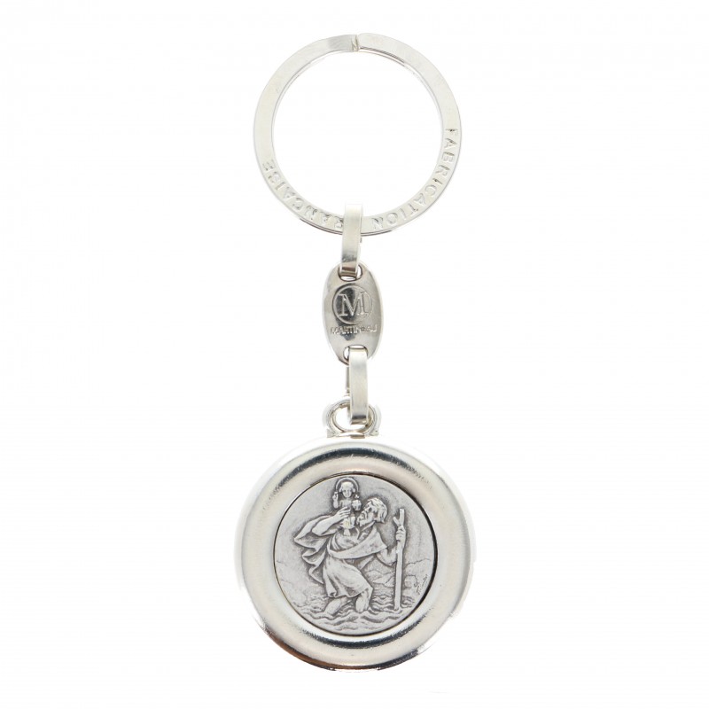 Saint Christopher key ring in silver plated metal