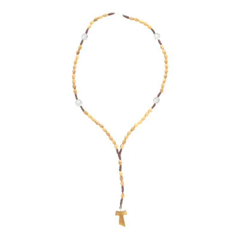 Rosario di Padre Pio su corda di legno d'ulivo