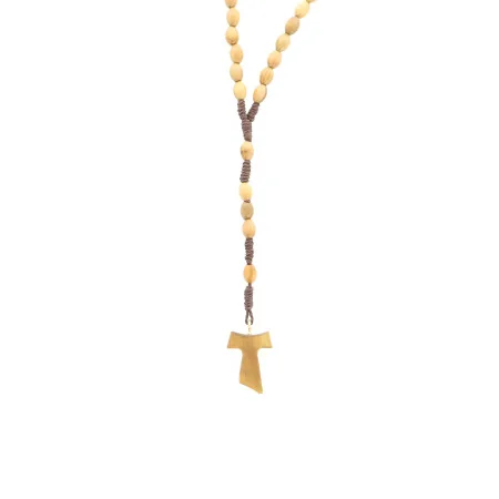Rosario di Padre Pio su corda di legno d'ulivo