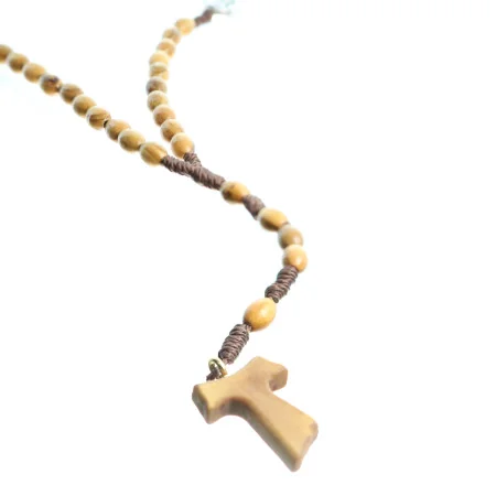 Rosario di Padre Pio su corda di legno d'ulivo