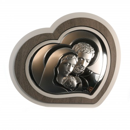 Wooden frame representing the Holy Family in the shape of a heart of 21cm