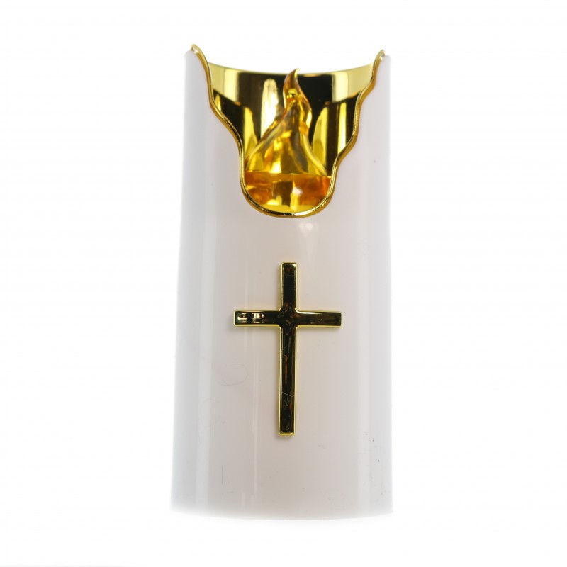 Bougie LED avec croix et finition dorée
