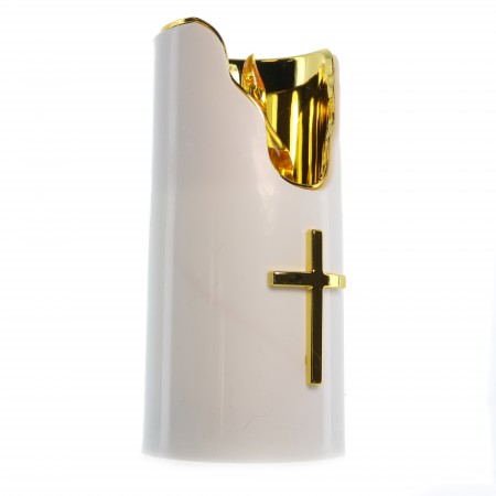 LED candle with cross and golden finish