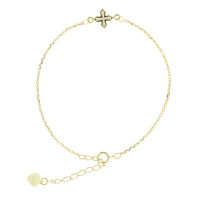 Bracelet en argent doré avec une croix en strass