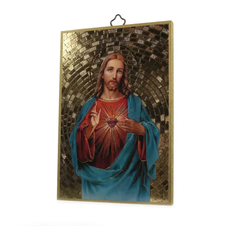 Cornice in legno del Sacro Cuore di Gesù su sfondo a mosaico