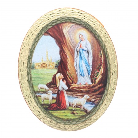 Magnet of the Apparition of Lourdes in oval form