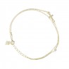 Double chain bracelet with cross and mother of pearl in gold plated silver