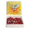 Rosario dello Spirito Santo in vetro rosso con scatola decorata