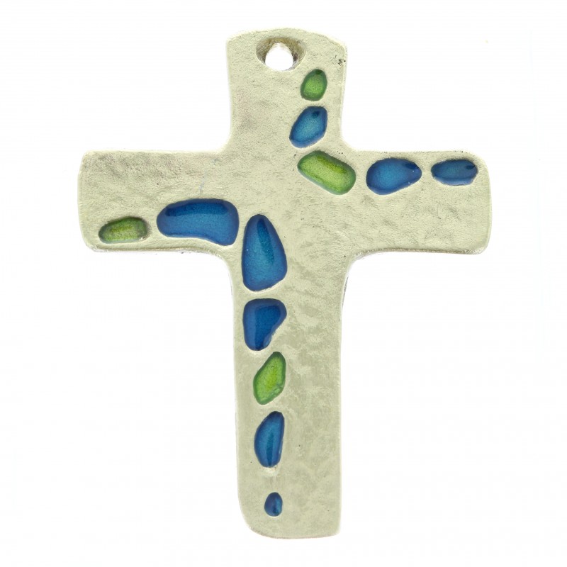 Hammered Bronze crucifix with colourful details 8,5 cm
