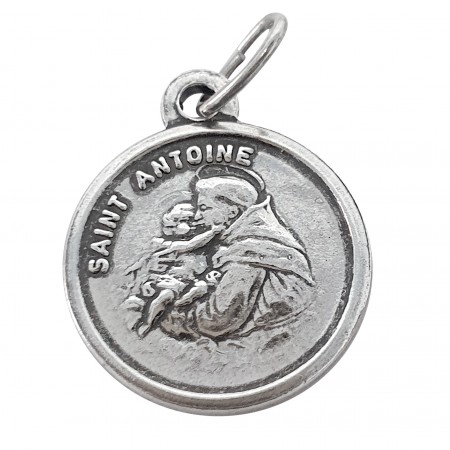 Médaille de Saint Antoine et au revers Saint François en métal argenté