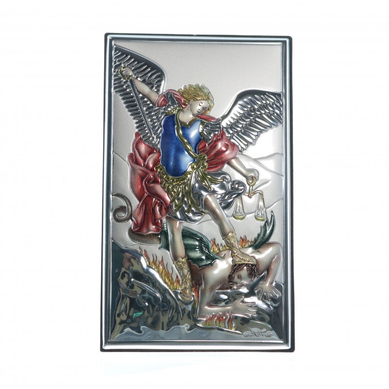 Cadre de Saint Michel colorisé 6x11cm en argent