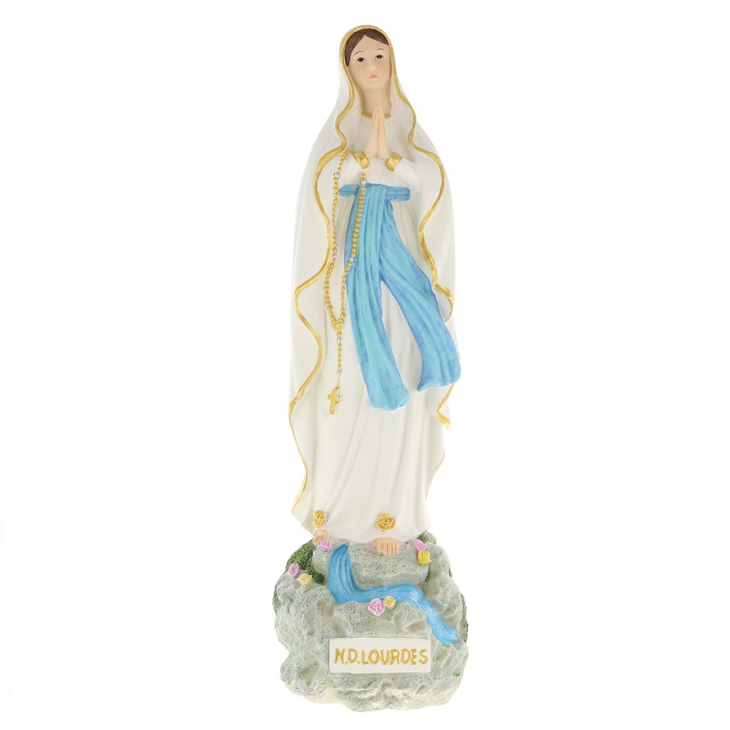 Statua di Madonna di Lourdes con base decorata 40 cm in resina