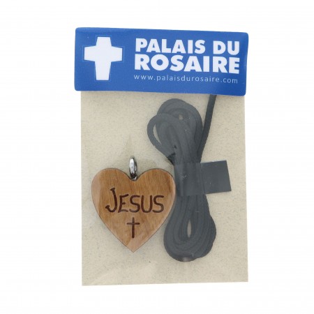 Collana con cuore in legno "Jesus" 2,5 cm con cordino