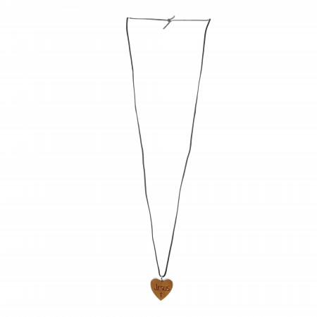 Collier cœur en bois d'érable "Jesus" de 2,5cm avec cordon