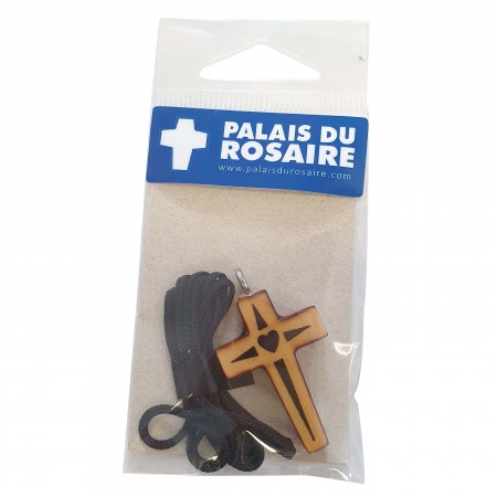 Collana con croce in legno d'acero da 3,5 cm e cordoncino