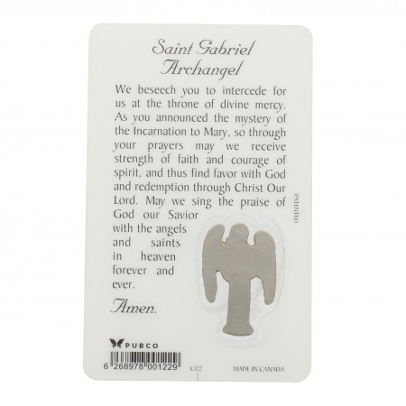 Prayer card Saint Gabriel with medal