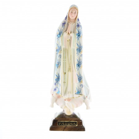 Statue N. Dame de Fatima manteau avec fleurs et brillants 27cm