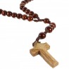Rosario in corda con grani di legno scuro da 12 mm e croce in legno d'ulivo