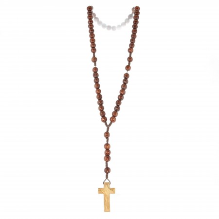 Rosary in rope with 12mm dark wood grains and olive wood cross