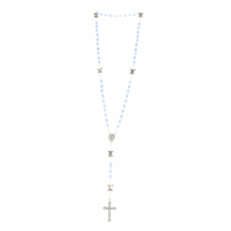Blue glass rosary with letters
