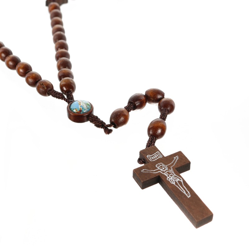 Rosario su corda con perle di colomba e croce di legno