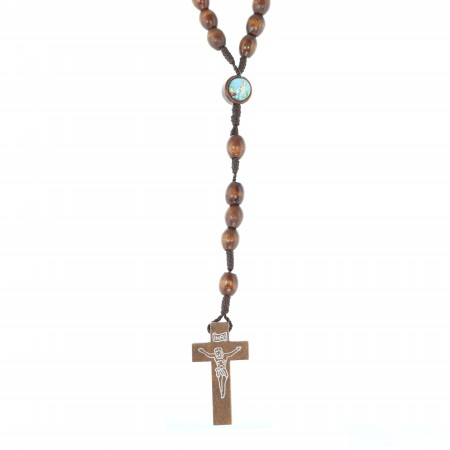Rosario su corda con perle di colomba e croce di legno