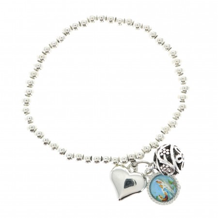 Bracelet grain metal with heart charm and medal Lourdes