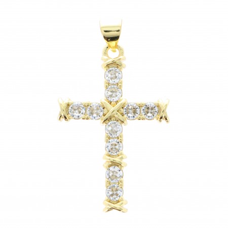 Croce in metallo dorato con strass da 3 cm