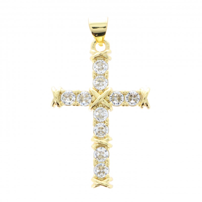 Cross in golden metal with rhinestones 3cm