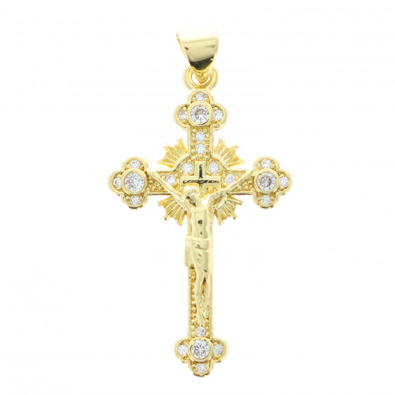 golden cross with Christ and strass 3.3cm