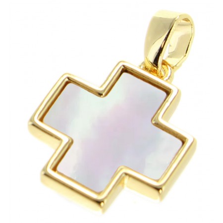 Croix carrée en nacre et métal doré de 1.6cm