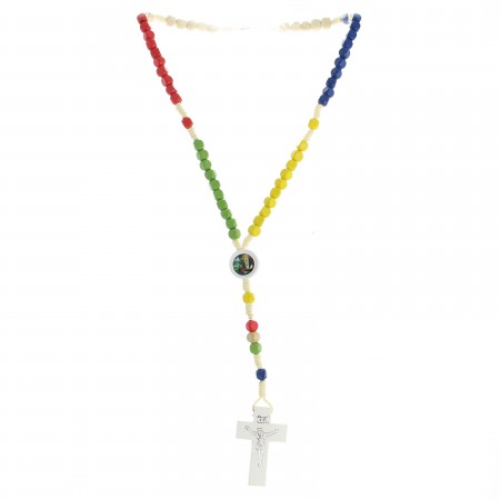 Wooden rosary for children made of rope and cubic wood