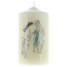 15cm Ivory candle of the Apparition of Lourdes white and blue