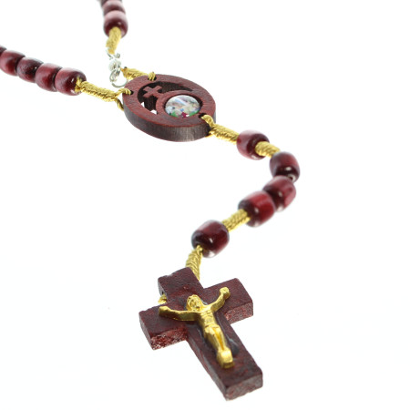 Chapelet En Bois D'olivier Avec Médaille Terre Sainte - Croix En Métal, Argenté, Neuf Avec étiquettes