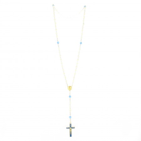 Chapelet doré en nacre et pierres 6mm avec une croix émaillée