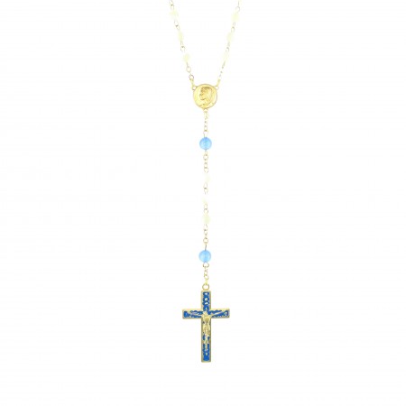 Chapelet doré en nacre et pierres 6mm avec une croix émaillée