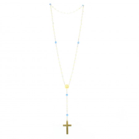 Chapelet doré en nacre et pierres 6mm avec une croix émaillée