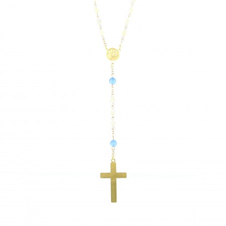 Chapelet doré en nacre et pierres 6mm avec une croix émaillée