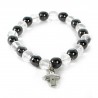 Bracciale in pietra naturale di ematite e cristallo con croce