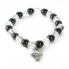 Hematite and Crystal natural stone bracelet with cross